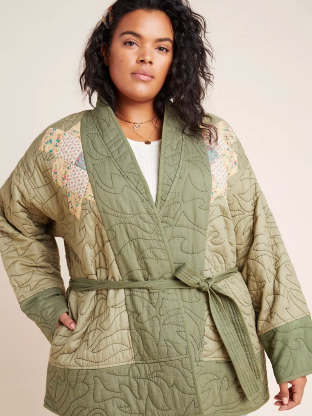 Anthropologie Quilted Patchword Kimono Jacket